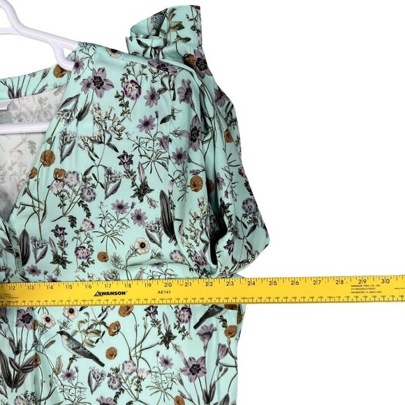 J Jill Womens L Seafoam Botanical Bird Floral Print Top 3/4 Sleeve Blouse Silky - Picture 10 of 16